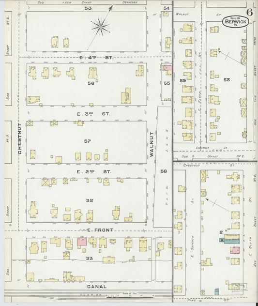 Sanborn Fire Insurance Map from Berwick, Columbia County, Pennsylvania (1891), Sheet #0006 - Historic Sanborn Fire Insurance Map Print, vintage old map wall art, antique decor, genealogy gift, Pennsylvania Pennsylvania map