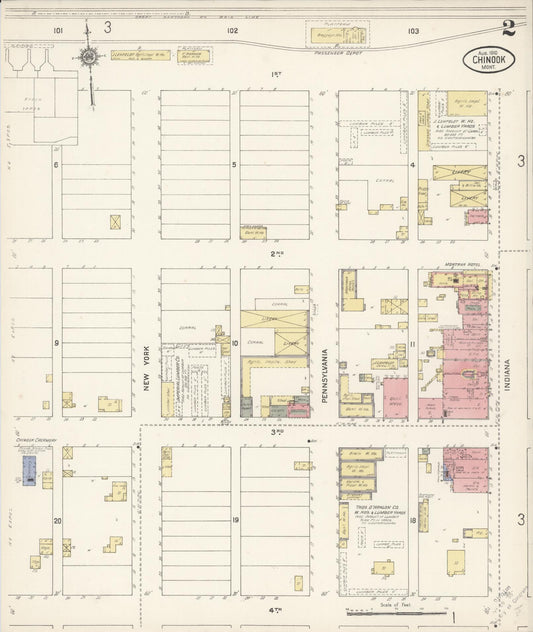 Sanborn Fire Insurance Map from Chinook, Blaine County, Montana (1910), Sheet #0002 - Historic Sanborn Fire Insurance Map Print, vintage old map wall art, antique decor, genealogy gift, Montana Montana map