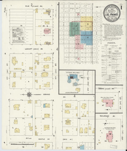 Sanborn Fire Insurance Map from Las Animas, Bent County, Colorado (1910), Sheet #0001 - Complete Map Set gallery image, historic Sanborn map, vintage wall art, Colorado Colorado