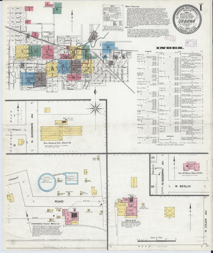 Sanborn Fire Insurance Map from Urbana, Champaign County, Illinois (1909), Sheet #0001 - Complete Map Set gallery image, historic Sanborn map, vintage wall art, Illinois Illinois