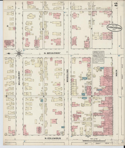 Sanborn Fire Insurance Map from Lancaster, Fairfield County, Ohio (1884), Sheet #0002 - Historic Sanborn Fire Insurance Map Print, vintage old map wall art, antique decor, genealogy gift, Ohio Ohio map