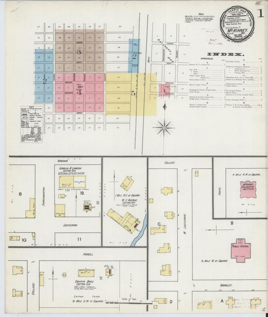 Sanborn Fire Insurance Map from McKinney, Collin County, Texas (1892), Sheet #0001 - Complete Map Set gallery image, historic Sanborn map, vintage wall art, Texas Texas