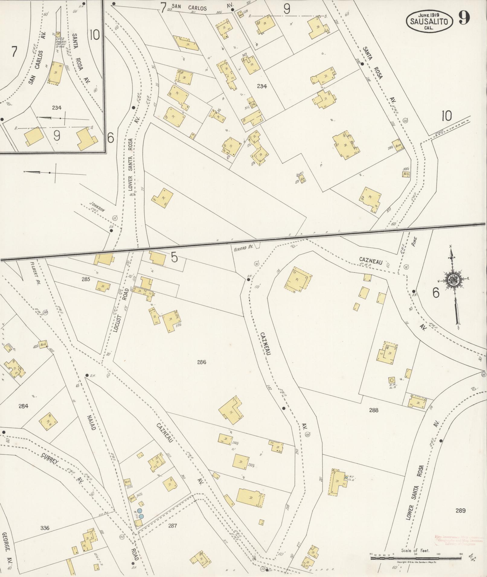 Sanborn Fire Insurance Map from Sausalito, Marin County, California (1919), Sheet #0009 - Complete Map Set gallery image, historic Sanborn map, vintage wall art, California California