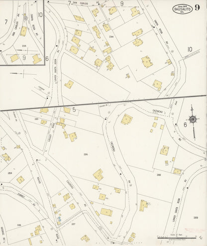 Sanborn Fire Insurance Map from Sausalito, Marin County, California (1919), Sheet #0009 - Complete Map Set gallery image, historic Sanborn map, vintage wall art, California California