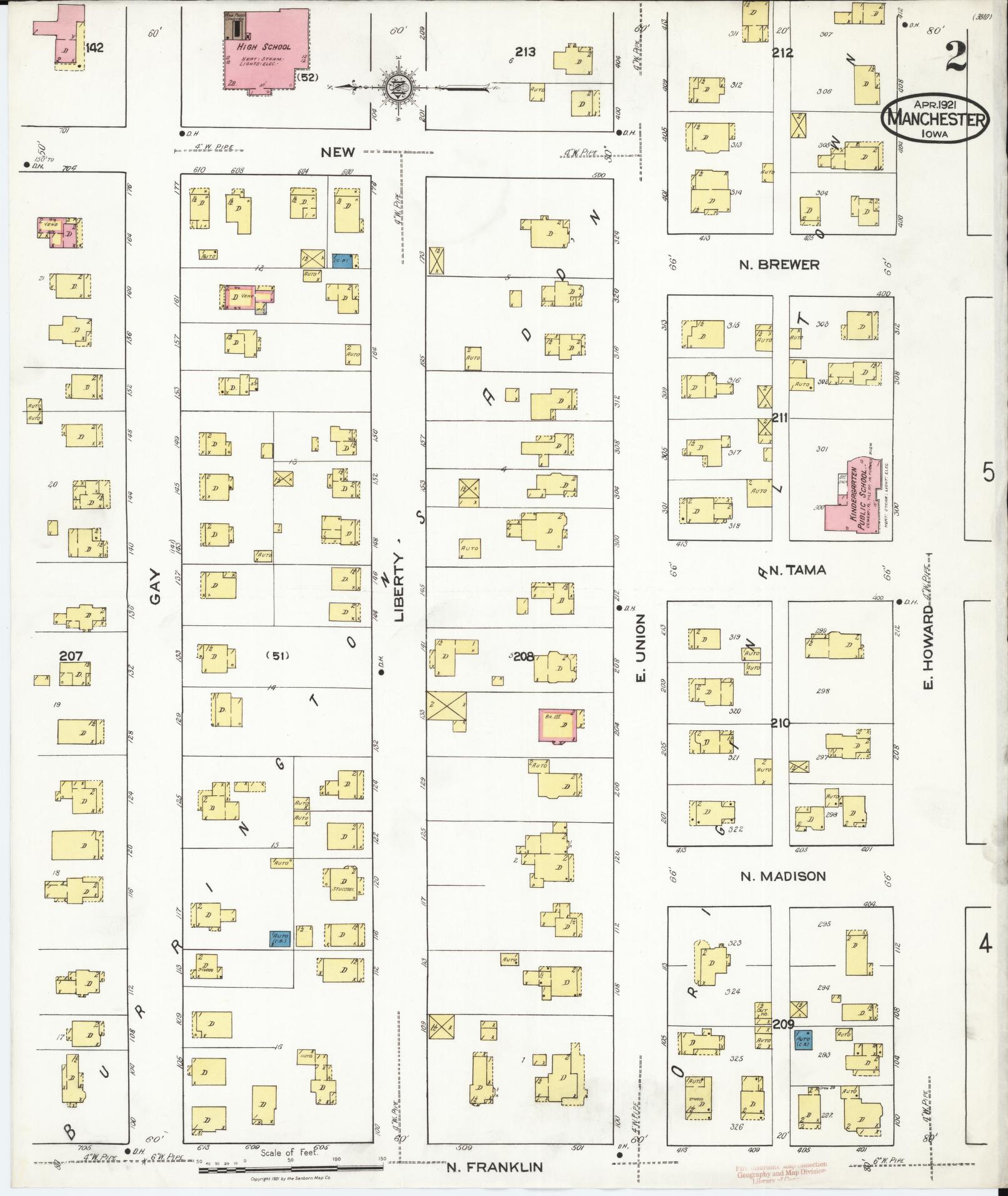 Sanborn Fire Insurance Map from Manchester, Delaware County, Iowa (1921), Sheet #0002 - Historic Sanborn Fire Insurance Map Print, vintage old map wall art, antique decor, genealogy gift, Manchester Delaware map