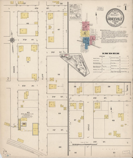 Sanborn Fire Insurance Map from Graceville, Jackson County, Florida (1922), Sheet #0001 - Complete Map Set gallery image, historic Sanborn map, vintage wall art, Florida Florida
