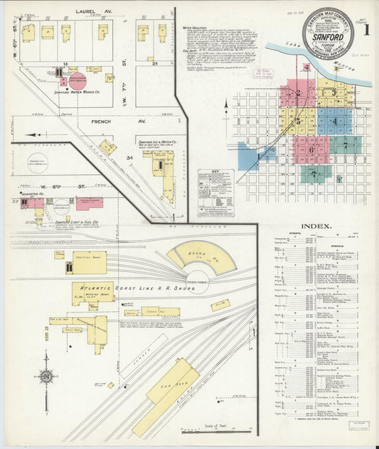 Sanborn Fire Insurance Map from Sanford, Seminole County, Florida (1912), Sheet #0001 - Complete Map Set gallery image, historic Sanborn map, vintage wall art, Florida Florida