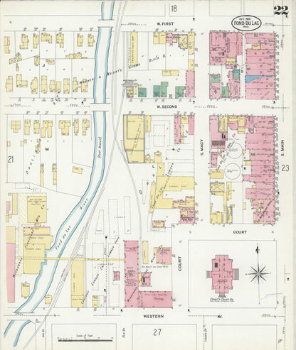 Sanborn Fire Insurance Map from Fond du Lac, Fond du Lac County, Wisconsin (1908), Sheet #0022 - Historic Sanborn Fire Insurance Map Print, vintage old map wall art, antique decor, genealogy gift, Wisconsin Wisconsin map
