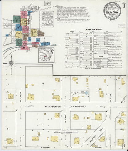 Sanborn Fire Insurance Map from Benton, Saline County, Arkansas (1921), Sheet #0001 - Complete Map Set gallery image, historic Sanborn map, vintage wall art, Arkansas Arkansas