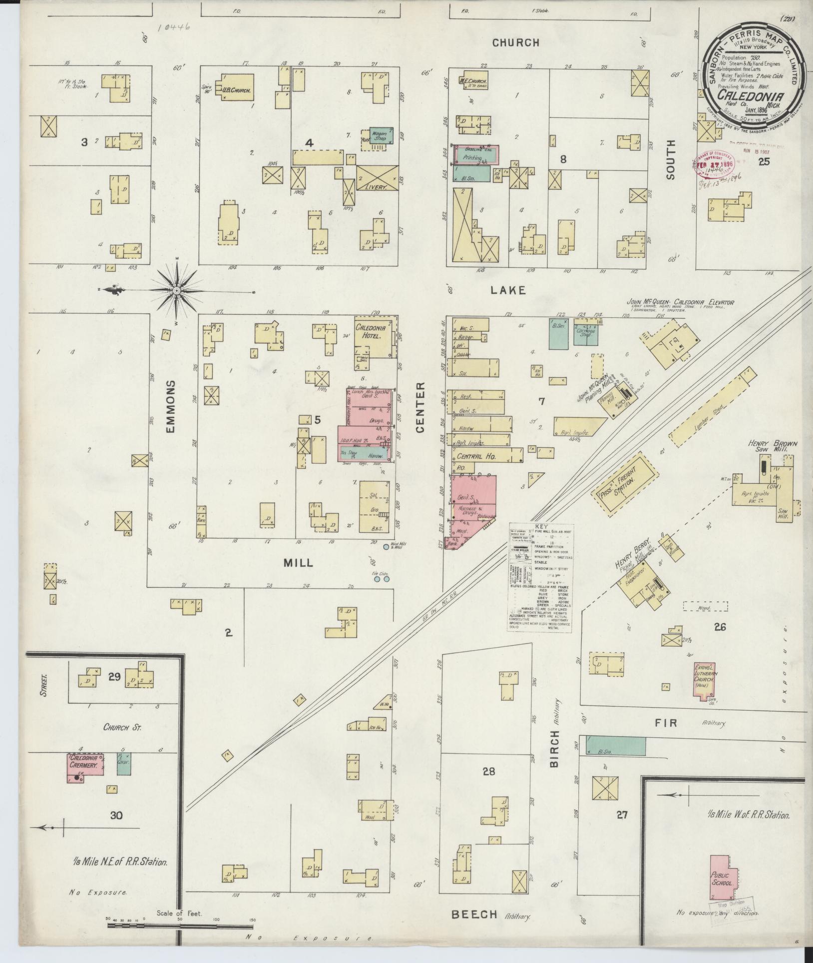 Sanborn Fire Insurance Map from Caledonia, Kent County, Michigan (1896), Sheet #0001 - Historic Sanborn Fire Insurance Map Print, vintage old map wall art, antique decor, genealogy gift, Michigan Michigan map