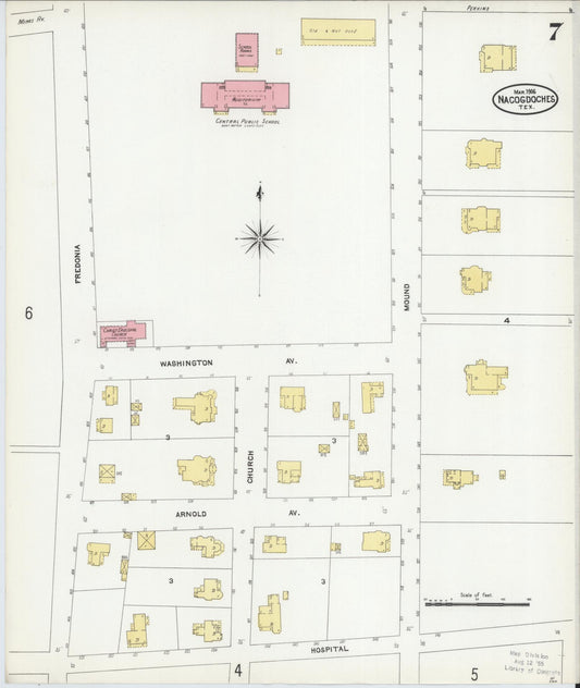Sanborn Fire Insurance Map from Nacogdoches, Nacogdoches County, Texas (1906), Sheet #0007 - Historic Sanborn Fire Insurance Map Print, vintage old map wall art, antique decor, genealogy gift, Texas Texas map