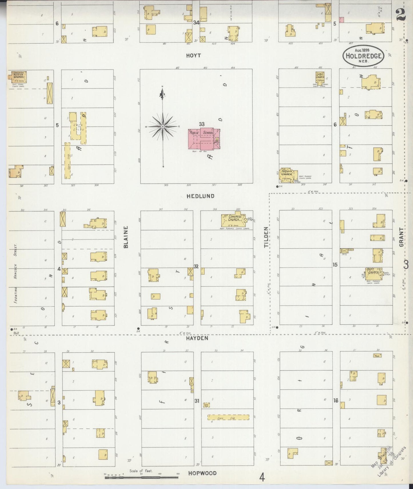 Sanborn Fire Insurance Map from Holdrege, Phelps County, Nebraska (1899), Sheet #0002 - Historic Sanborn Fire Insurance Map Print, vintage old map wall art, antique decor, genealogy gift, Nebraska Nebraska map
