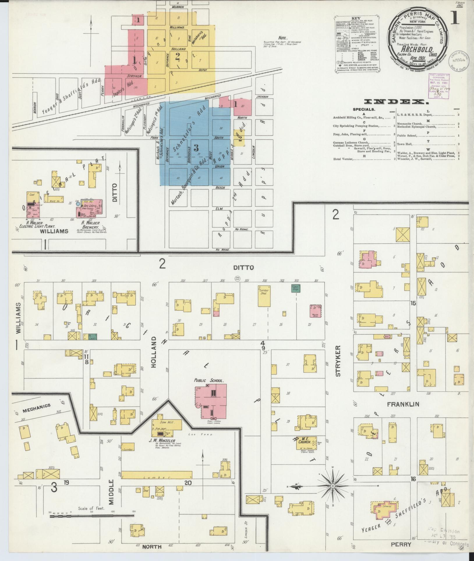 Sanborn Fire Insurance Map from Archbold, Fulton County, Ohio (1901), Sheet #0001 - Historic Sanborn Fire Insurance Map Print, vintage old map wall art, antique decor, genealogy gift, Ohio Ohio map