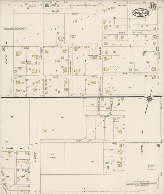 Sanborn Fire Insurance Map from Gonzales, Gonzales County, Texas (1922), Sheet #0016 - Historic Sanborn Fire Insurance Map Print, vintage old map wall art, antique decor, genealogy gift, Texas Texas map