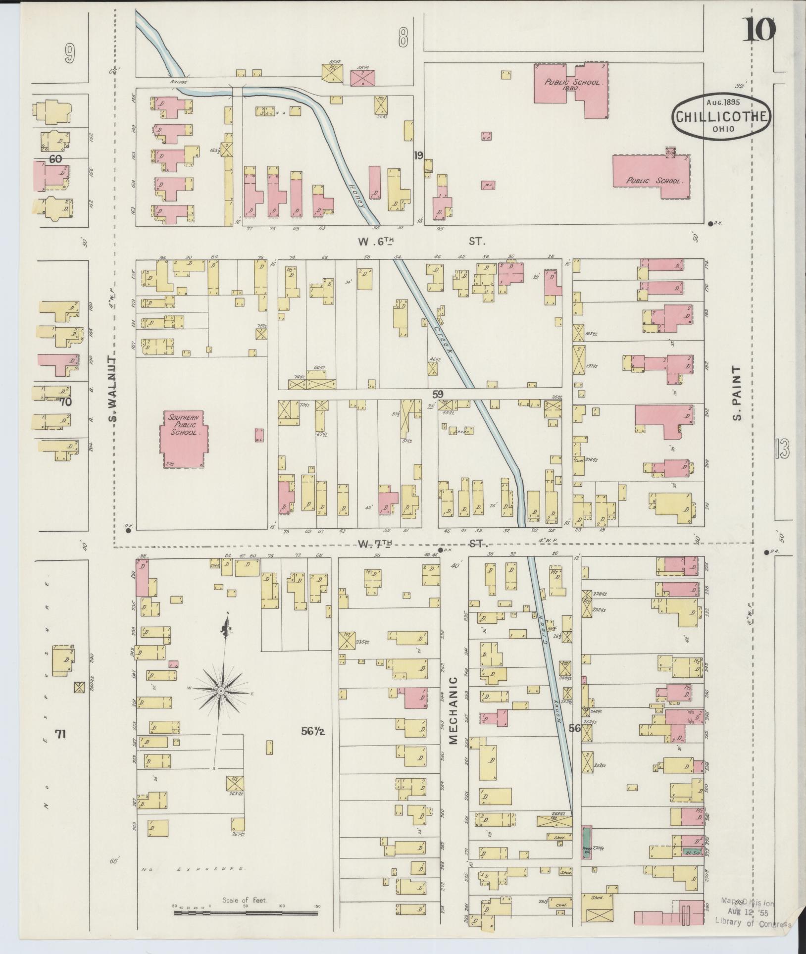 Sanborn Fire Insurance Map from Chillicothe, Ross County, Ohio (1895), Sheet #0010 - Historic Sanborn Fire Insurance Map Print, vintage old map wall art, antique decor, genealogy gift, Ohio Ohio map