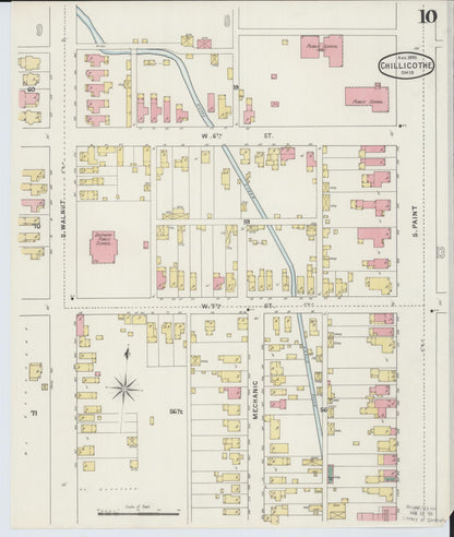 Sanborn Fire Insurance Map from Chillicothe, Ross County, Ohio (1895), Sheet #0010 - Historic Sanborn Fire Insurance Map Print, vintage old map wall art, antique decor, genealogy gift, Ohio Ohio map