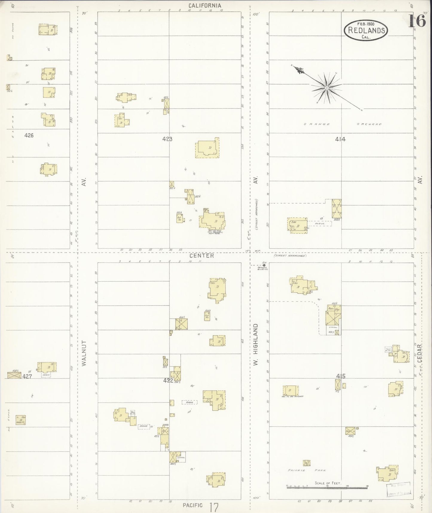 Sanborn Fire Insurance Map from Redlands, San Bernardino County, California (1900), Sheet #0016 - Complete Map Set gallery image, historic Sanborn map, vintage wall art, California California