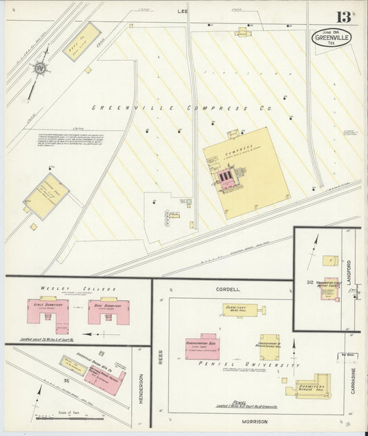 Sanborn Fire Insurance Map from Greenville, Hunt County, Texas (1914), Sheet #0013 - Historic Sanborn Fire Insurance Map Print, vintage old map wall art, antique decor, genealogy gift, Texas Texas map