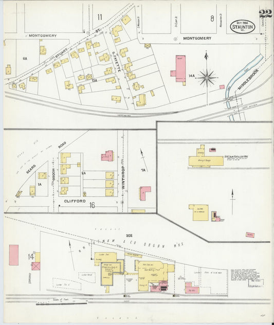 Sanborn Fire Insurance Map from Staunton, Independent Cities, Virginia (1904), Sheet #0022 - Historic Sanborn Fire Insurance Map Print, vintage old map wall art, antique decor, genealogy gift, Virginia Virginia map