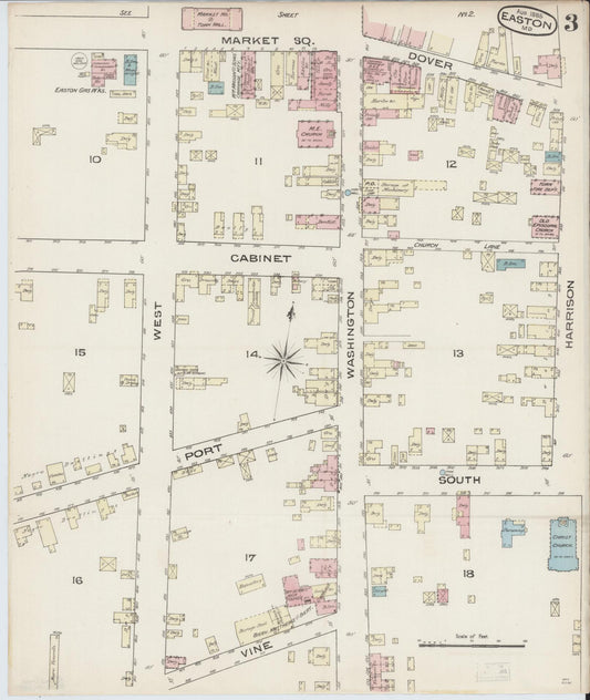 Sanborn Fire Insurance Map from Easton, Talbot County, Maryland (1885), Sheet #0003 - Historic Sanborn Fire Insurance Map Print, vintage old map wall art, antique decor, genealogy gift, Maryland Maryland map