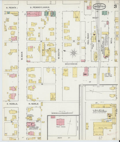 Sanborn Fire Insurance Map from Greenfield, Hancock County, Indiana (1892), Sheet #0003 - Historic Sanborn Fire Insurance Map Print, vintage old map wall art, antique decor, genealogy gift, Indiana Indiana map