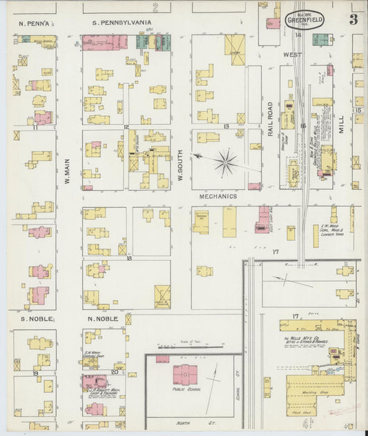 Sanborn Fire Insurance Map from Greenfield, Hancock County, Indiana (1892), Sheet #0003 - Historic Sanborn Fire Insurance Map Print, vintage old map wall art, antique decor, genealogy gift, Indiana Indiana map