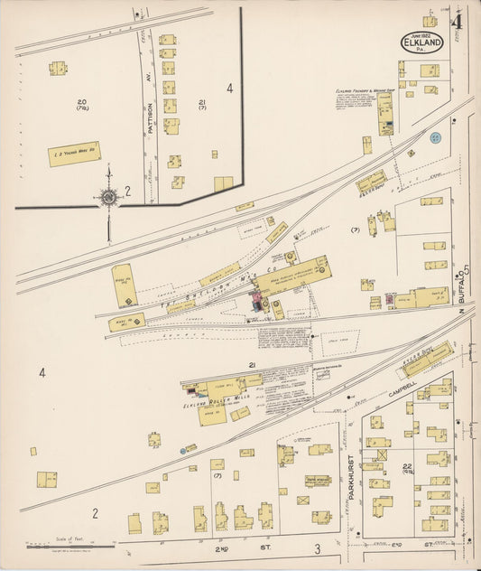 Sanborn Fire Insurance Map from Elkland, Tioga County, Pennsylvania (1922), Sheet #0004 - Historic Sanborn Fire Insurance Map Print, vintage old map wall art, antique decor, genealogy gift, Pennsylvania Pennsylvania map