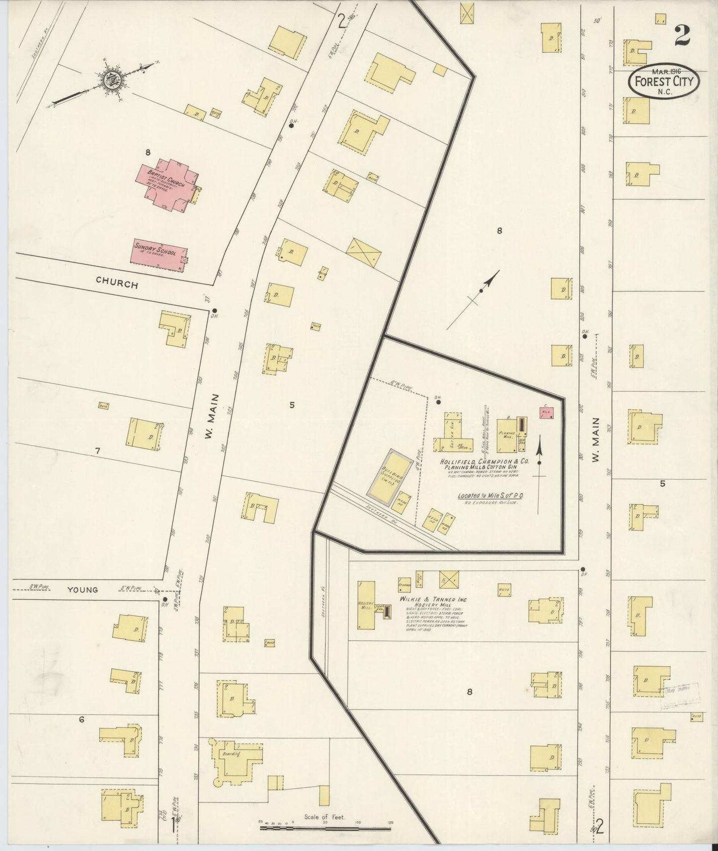 Sanborn Fire Insurance Map from Forest City, Rutherford County, North Carolina (1916), Sheet #0002 - Historic Sanborn Fire Insurance Map Print, vintage old map wall art, antique decor, genealogy gift, North Carolina North Carolina map