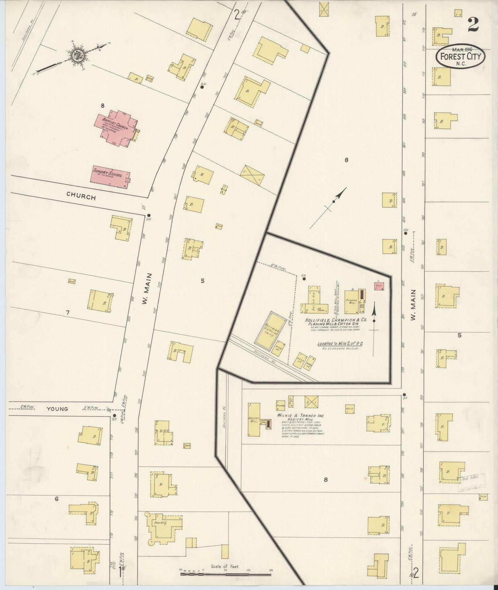 Sanborn Fire Insurance Map from Forest City, Rutherford County, North Carolina (1916), Sheet #0002 - Historic Sanborn Fire Insurance Map Print, vintage old map wall art, antique decor, genealogy gift, North Carolina North Carolina map