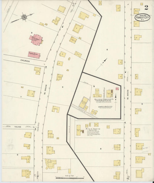 Sanborn Fire Insurance Map from Forest City, Rutherford County, North Carolina (1916), Sheet #0002 - Historic Sanborn Fire Insurance Map Print, vintage old map wall art, antique decor, genealogy gift, North Carolina North Carolina map