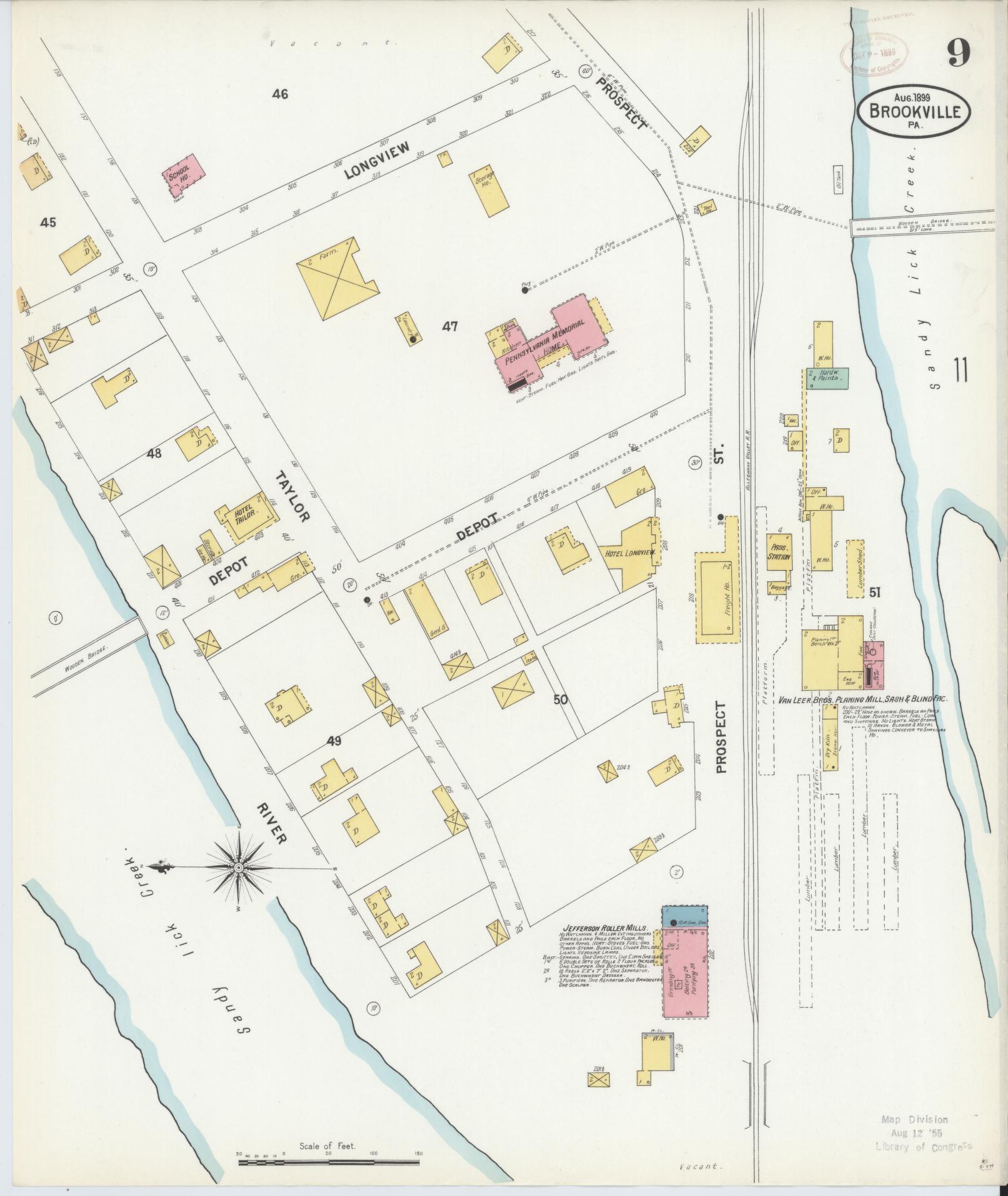 Sanborn Fire Insurance Map from Brookville, Jefferson County, Pennsylvania (1899), Sheet #0009 - Historic Sanborn Fire Insurance Map Print, vintage old map wall art, antique decor, genealogy gift, Pennsylvania Pennsylvania map
