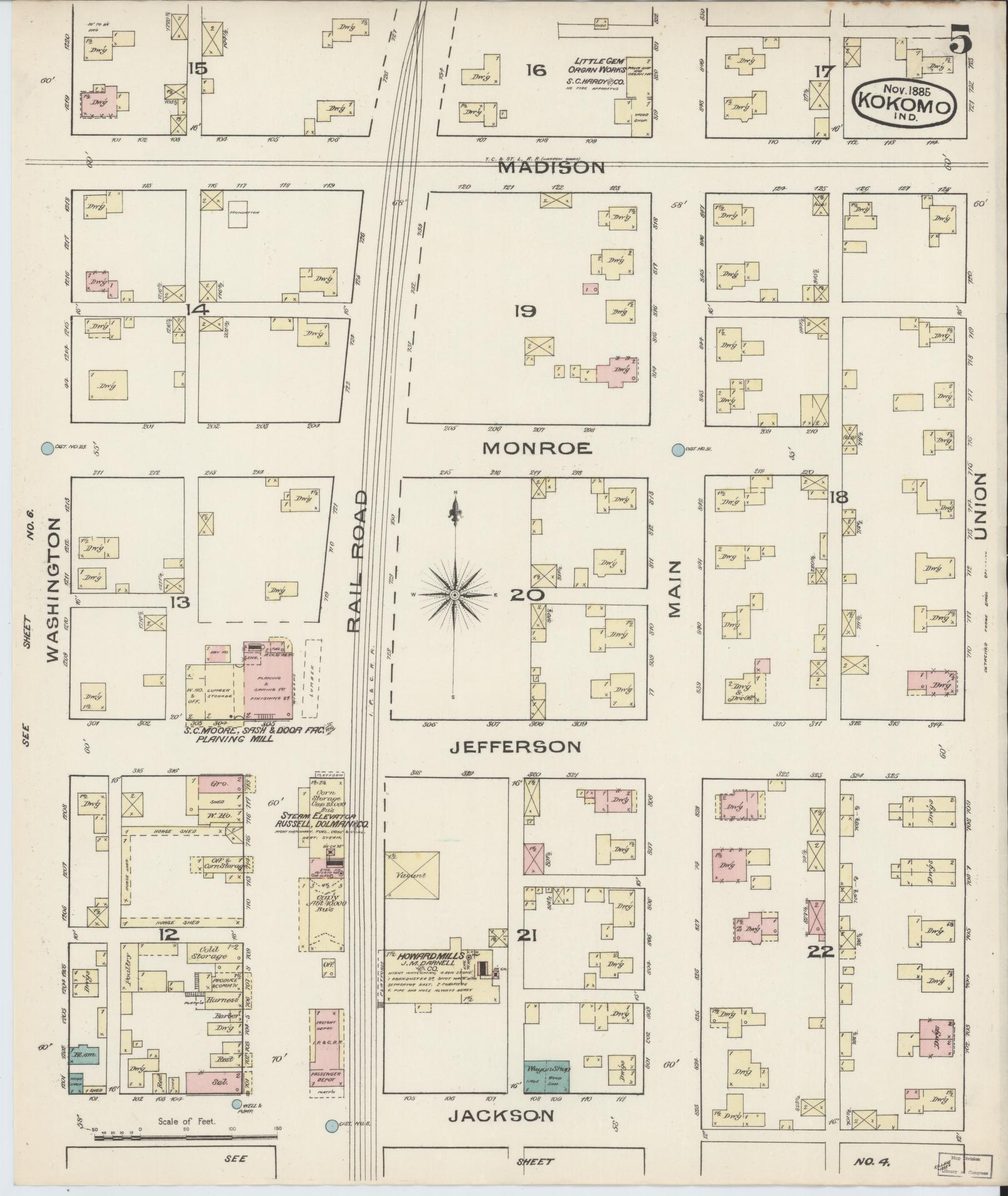 Sanborn Fire Insurance Map from Kokomo, Howard County, Indiana (1885), Sheet #0005 - Complete Map Set gallery image, historic Sanborn map, vintage wall art, Indiana Indiana