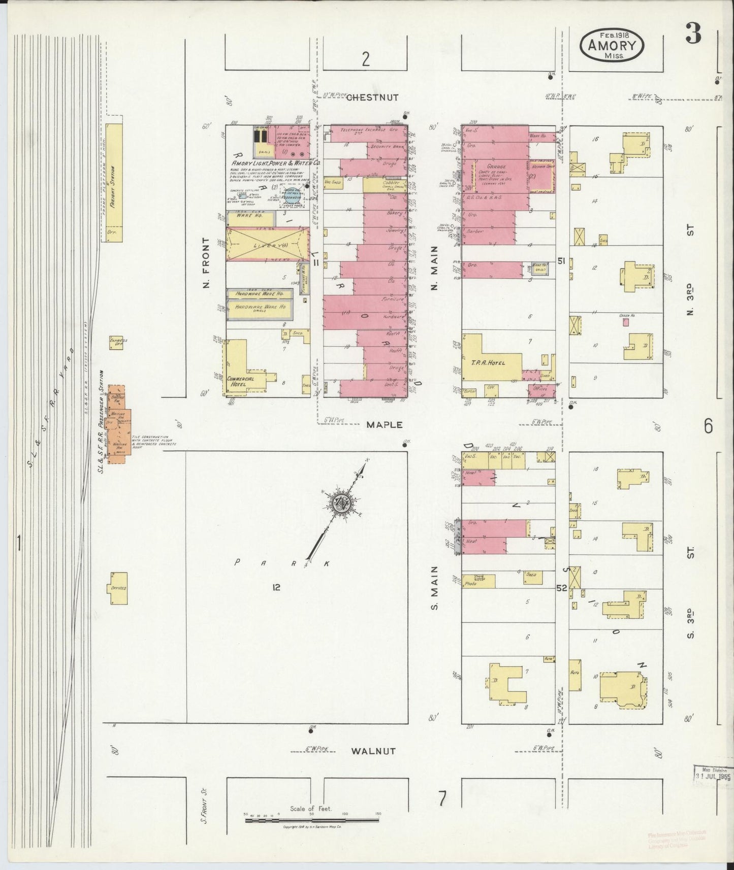 Sanborn Fire Insurance Map from Amory, Monroe County, Mississippi (1918), Sheet #0003 - Historic Sanborn Fire Insurance Map Print, vintage old map wall art, antique decor, genealogy gift, Mississippi Mississippi map
