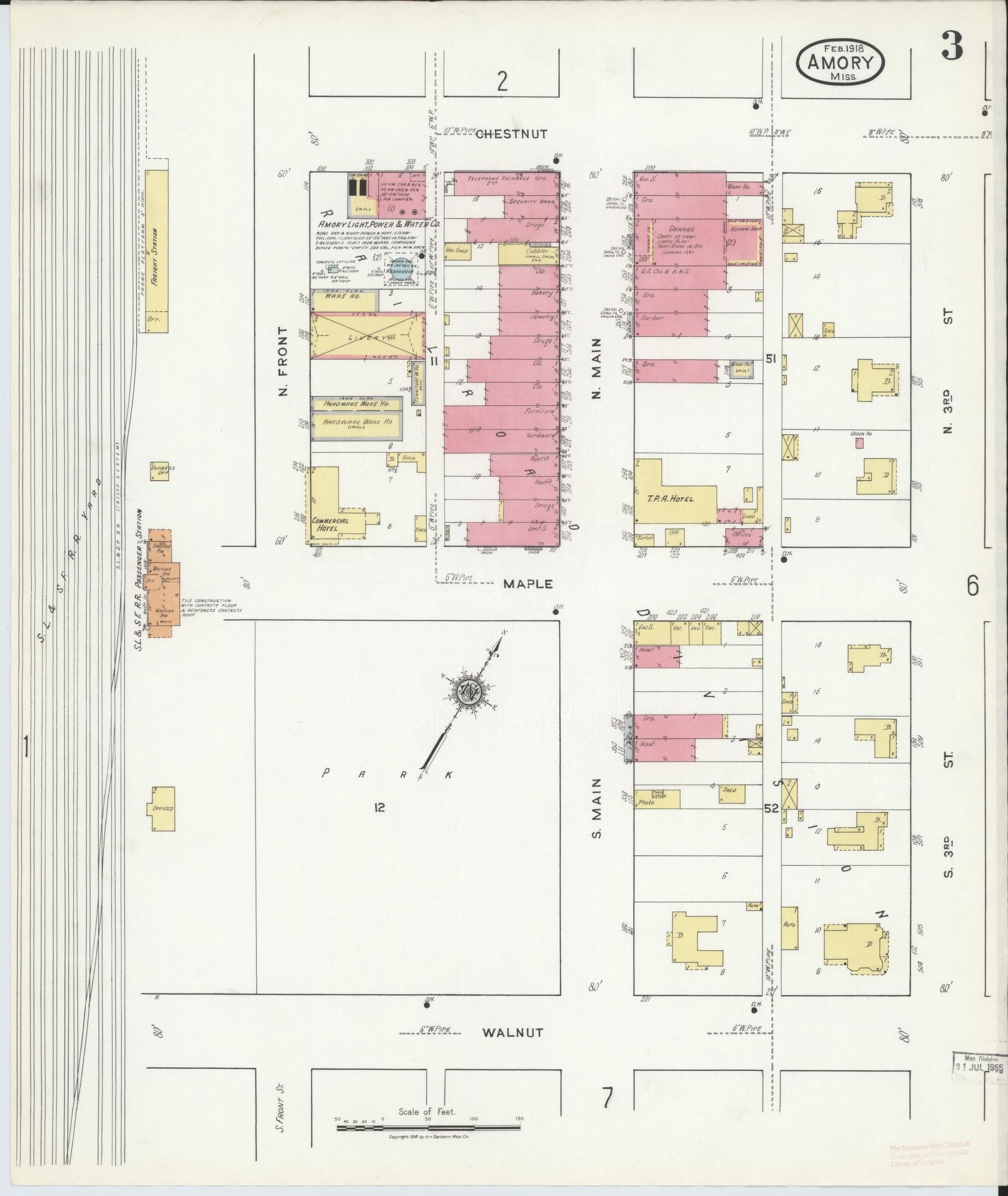 Sanborn Fire Insurance Map from Amory, Monroe County, Mississippi (1918), Sheet #0003 - Historic Sanborn Fire Insurance Map Print, vintage old map wall art, antique decor, genealogy gift, Mississippi Mississippi map