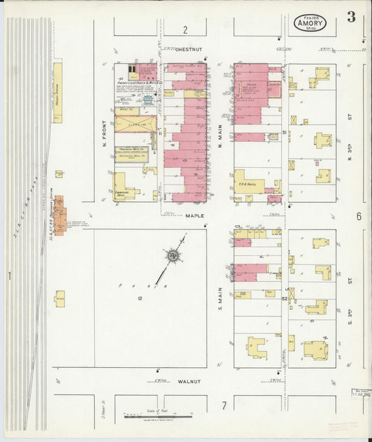 Sanborn Fire Insurance Map from Amory, Monroe County, Mississippi (1918), Sheet #0003 - Historic Sanborn Fire Insurance Map Print, vintage old map wall art, antique decor, genealogy gift, Mississippi Mississippi map