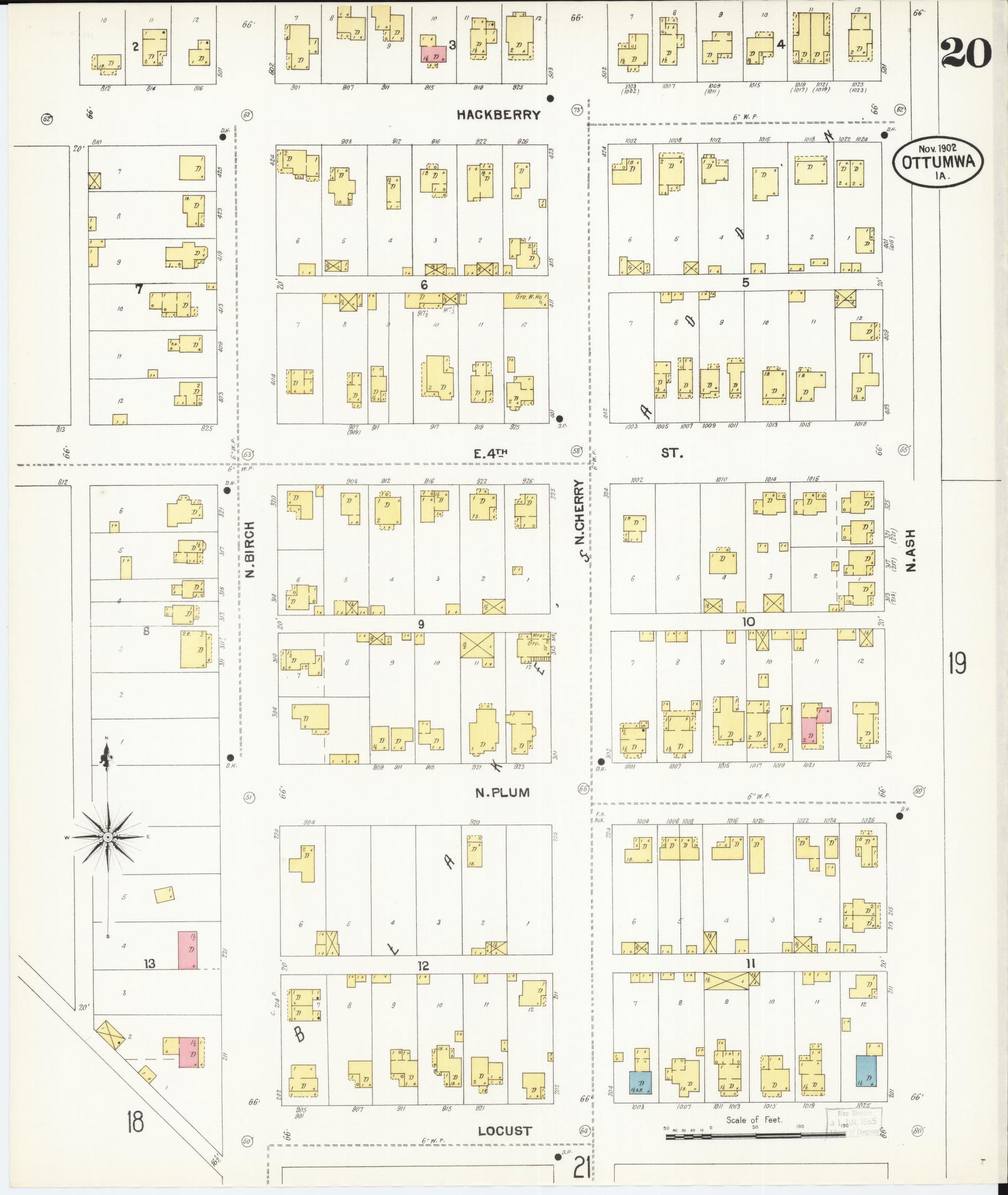 Sanborn Fire Insurance Map from Ottumwa, Wapello County, Iowa (1902), Sheet #0020 - Historic Sanborn Fire Insurance Map Print, vintage old map wall art