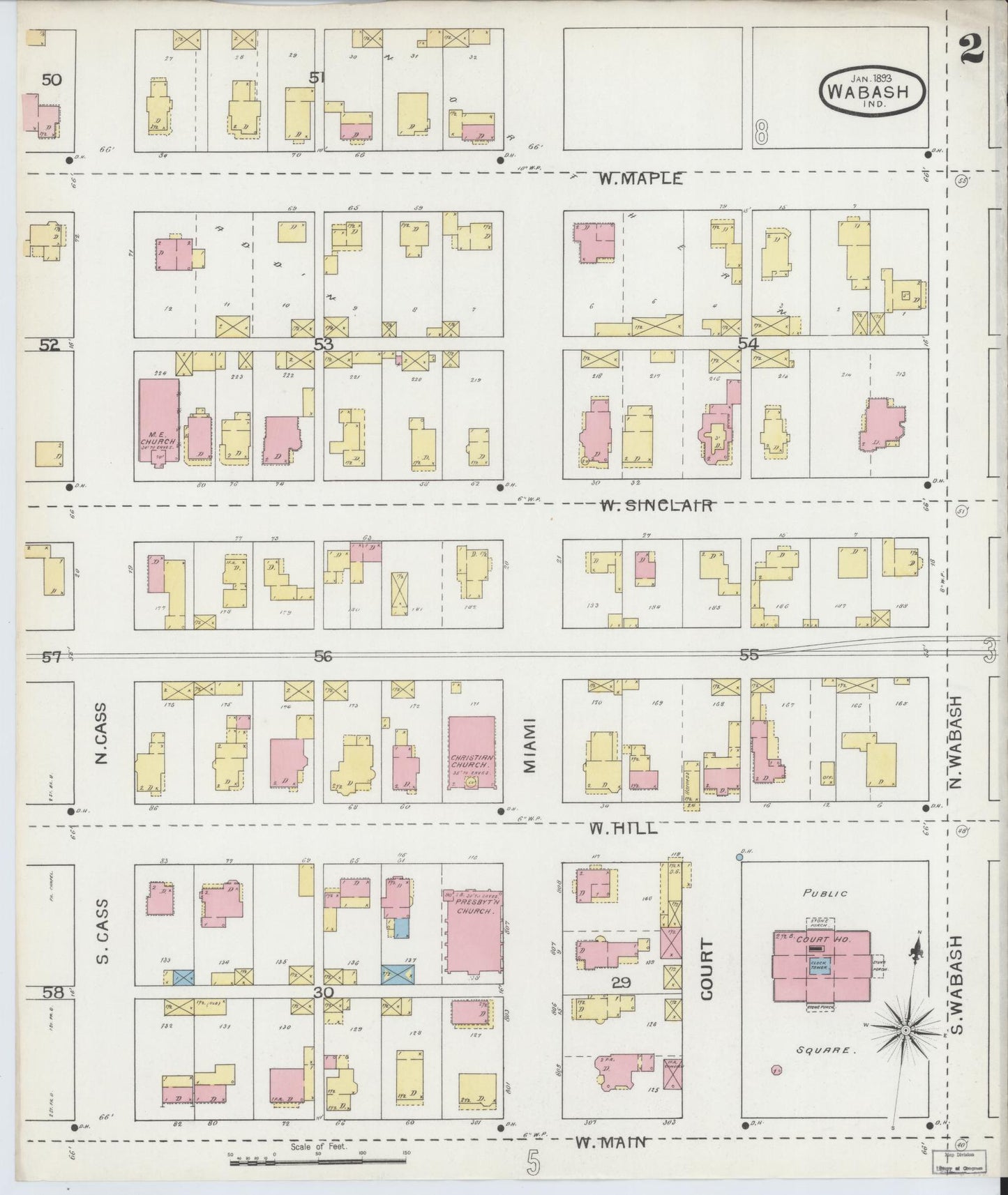 Sanborn Fire Insurance Map from Wabash, Wabash County, Indiana (1893), Sheet #0002 - Complete Map Set gallery image, historic Sanborn map, vintage wall art, Indiana Indiana