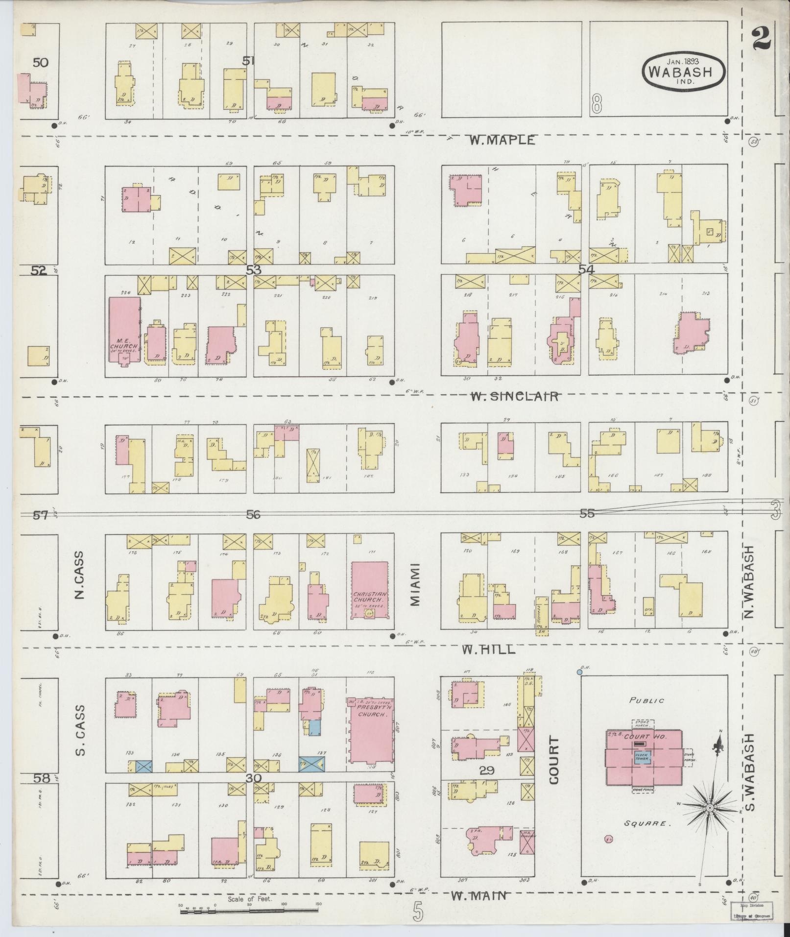 Sanborn Fire Insurance Map from Wabash, Wabash County, Indiana (1893), Sheet #0002 - Complete Map Set gallery image, historic Sanborn map, vintage wall art, Indiana Indiana