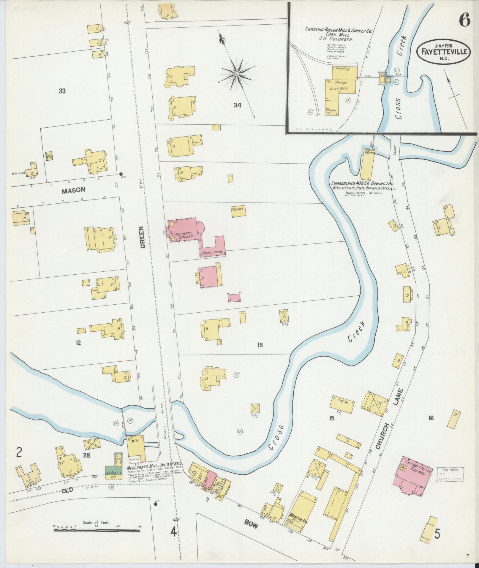 Sanborn Fire Insurance Map from Fayetteville, Cumberland County, North Carolina (1901), Sheet #0006 - Complete Map Set gallery image, historic Sanborn map, vintage wall art, North Carolina North Carolina