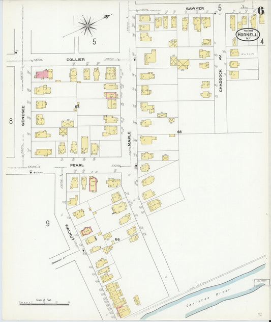 Sanborn Fire Insurance Map from Hornell, Steuben County, New York (1909), Sheet #0006 - Historic Sanborn Fire Insurance Map Print, vintage old map wall art, antique decor, genealogy gift, New York New York map