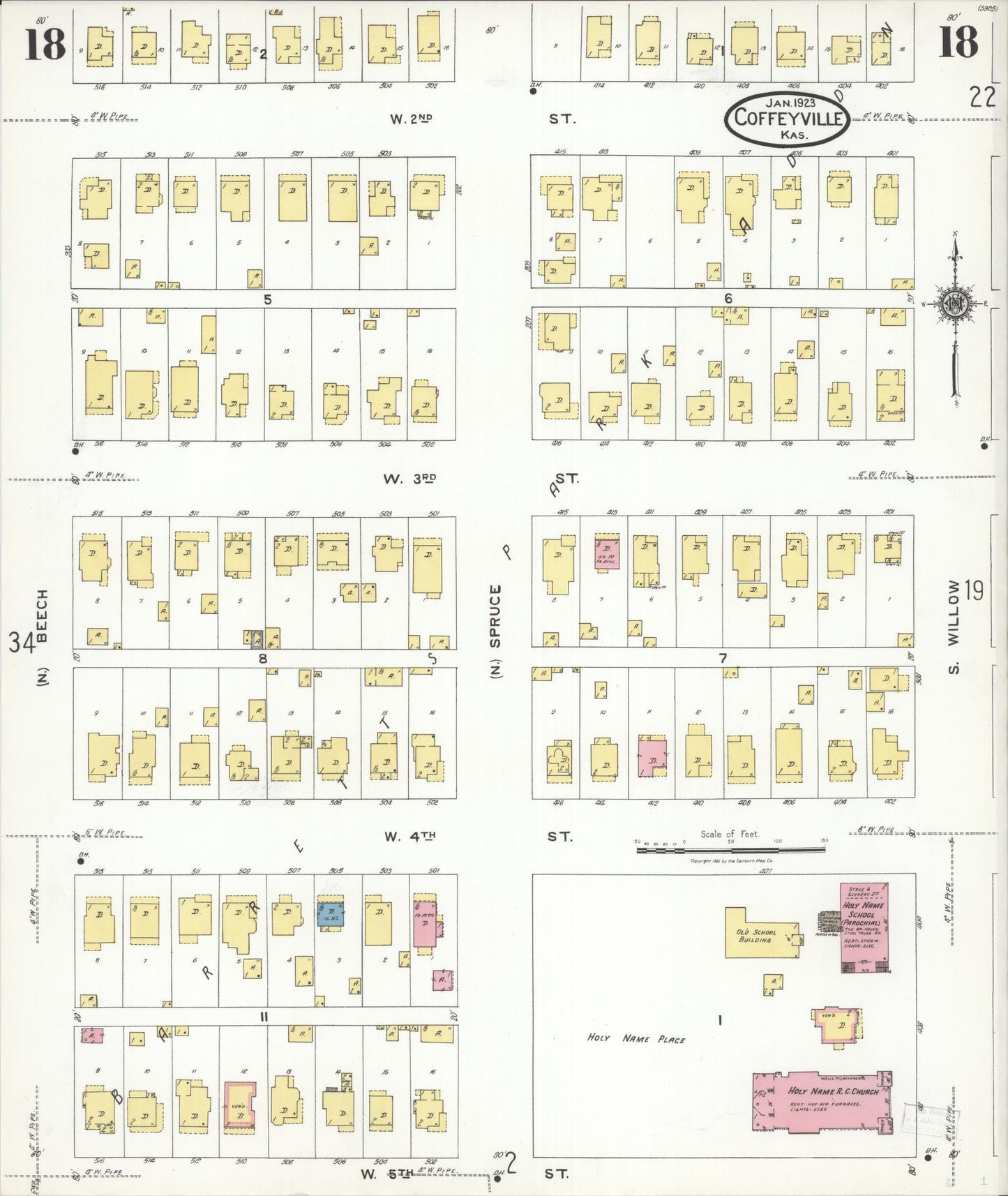 Sanborn Fire Insurance Map from Coffeyville, Montgomery County, Kansas (1923), Sheet #0018 - Historic Sanborn Fire Insurance Map Print, vintage old map wall art, antique decor, genealogy gift, Kansas Kansas map