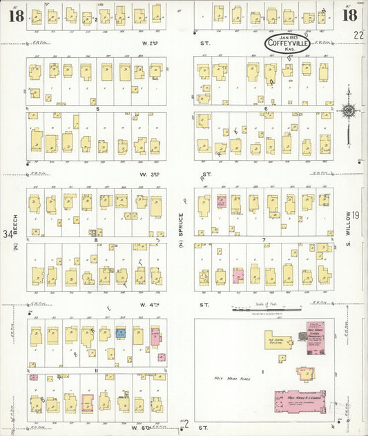 Sanborn Fire Insurance Map from Coffeyville, Montgomery County, Kansas (1923), Sheet #0018 - Historic Sanborn Fire Insurance Map Print, vintage old map wall art, antique decor, genealogy gift, Kansas Kansas map