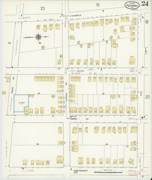 Sanborn Fire Insurance Map from Peekskill, Westchester County, New York (1911), Sheet #0024 - Historic Sanborn Fire Insurance Map Print, vintage old map wall art, antique decor, genealogy gift, New York New York map
