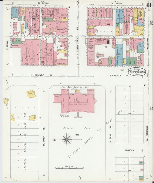 Sanborn Fire Insurance Map from Colorado Springs, El Paso County, Colorado (1900), Sheet #0011 - Historic Sanborn Fire Insurance Map Print, vintage old map wall art, antique decor, genealogy gift, Colorado Colorado map