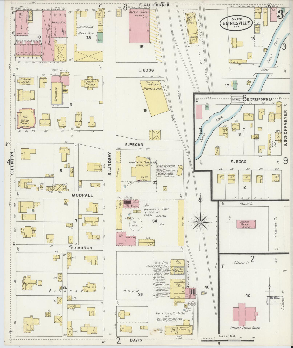Sanborn Fire Insurance Map from Gainesville, Cooke County, Texas (1897), Sheet #0003 - Complete Map Set gallery image, historic Sanborn map, vintage wall art, Texas Texas