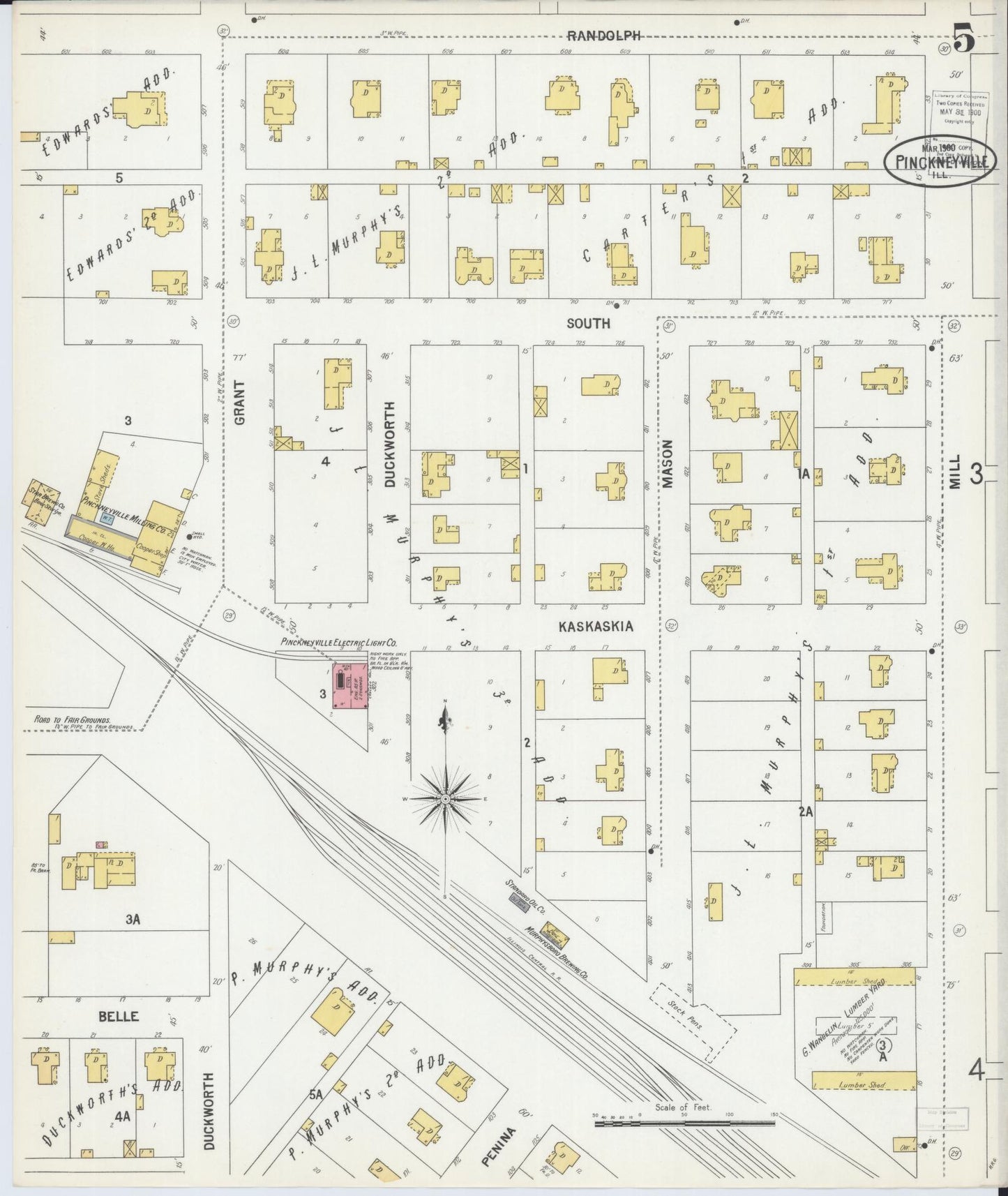 Sanborn Fire Insurance Map from Pinckneyville, Perry County, Illinois (1900), Sheet #0005 - Complete Map Set gallery image, historic Sanborn map, vintage wall art, Illinois Illinois