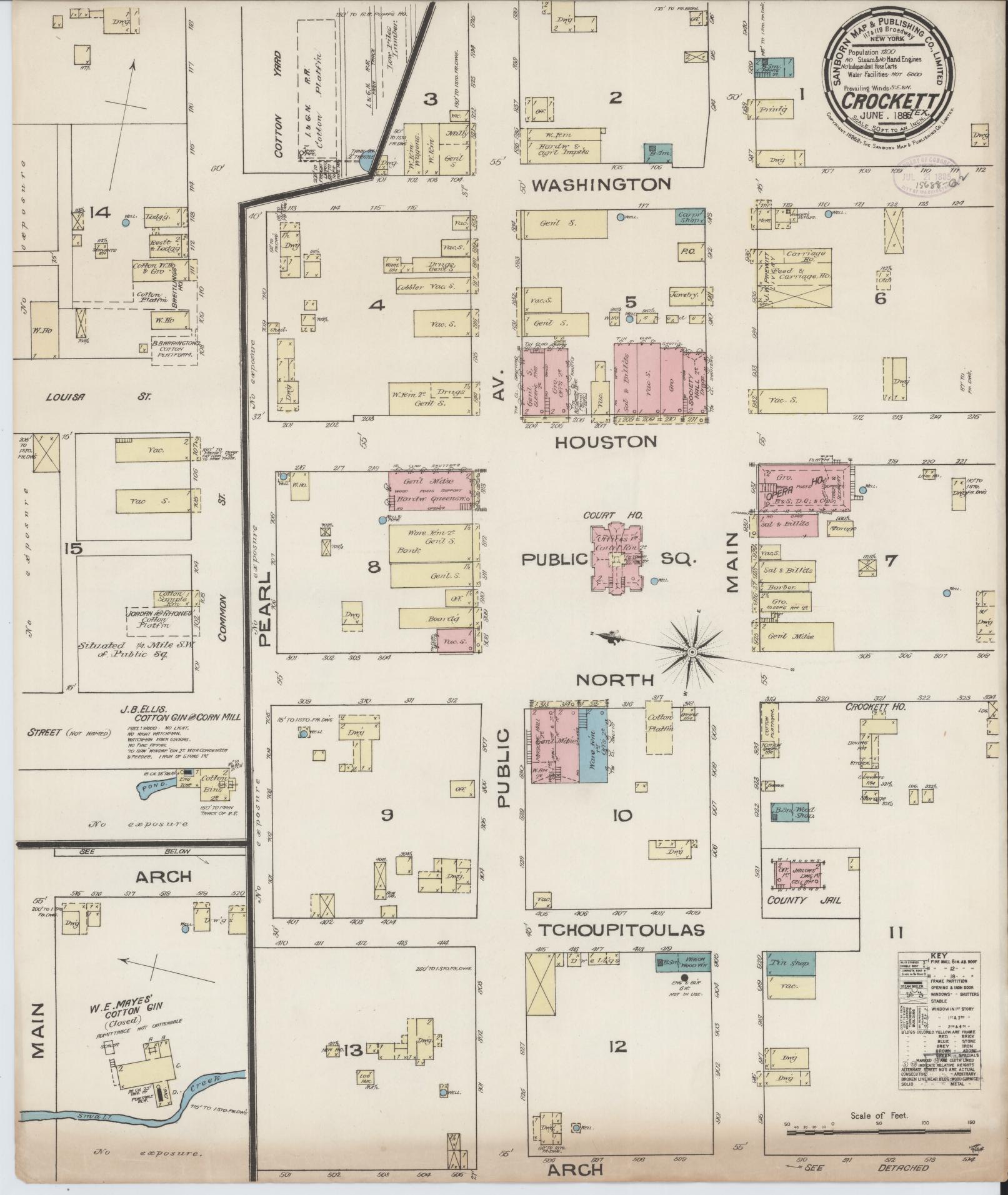 Sanborn Fire Insurance Map from Crockett, Houston County, Texas. (1885) – Historic Sanborn Fire Insurance Map Print