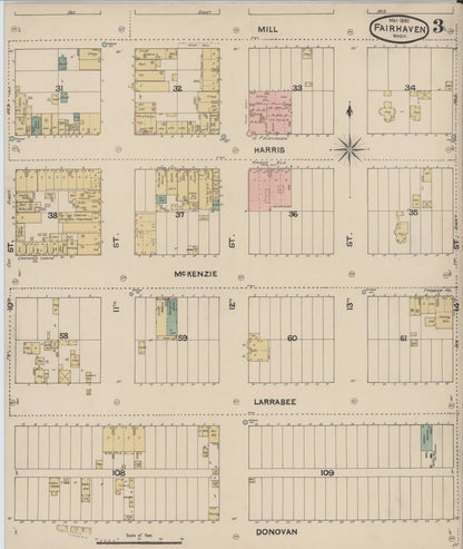 Sanborn Fire Insurance Map from Fairhaven [see also Bellingham and Sehome], Whatcom County, Washington (1890), Sheet #0003 - Complete Map Set gallery image, historic Sanborn map, vintage wall art, Washington Washington