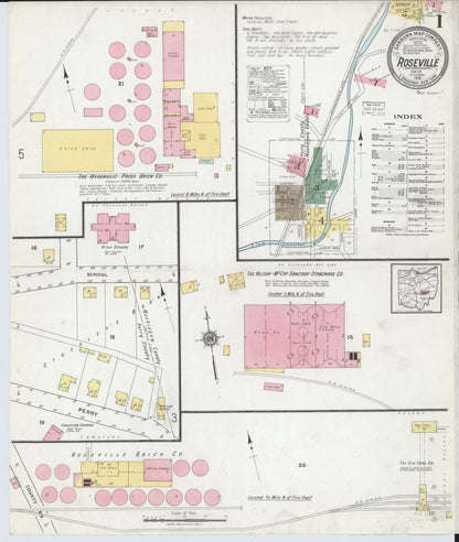 Sanborn Fire Insurance Map from Roseville, Perry And Muskingum Counties, Ohio (1918), Sheet #0001 - Historic Sanborn Fire Insurance Map Print, vintage old map wall art, antique decor, genealogy gift, Ohio Ohio map