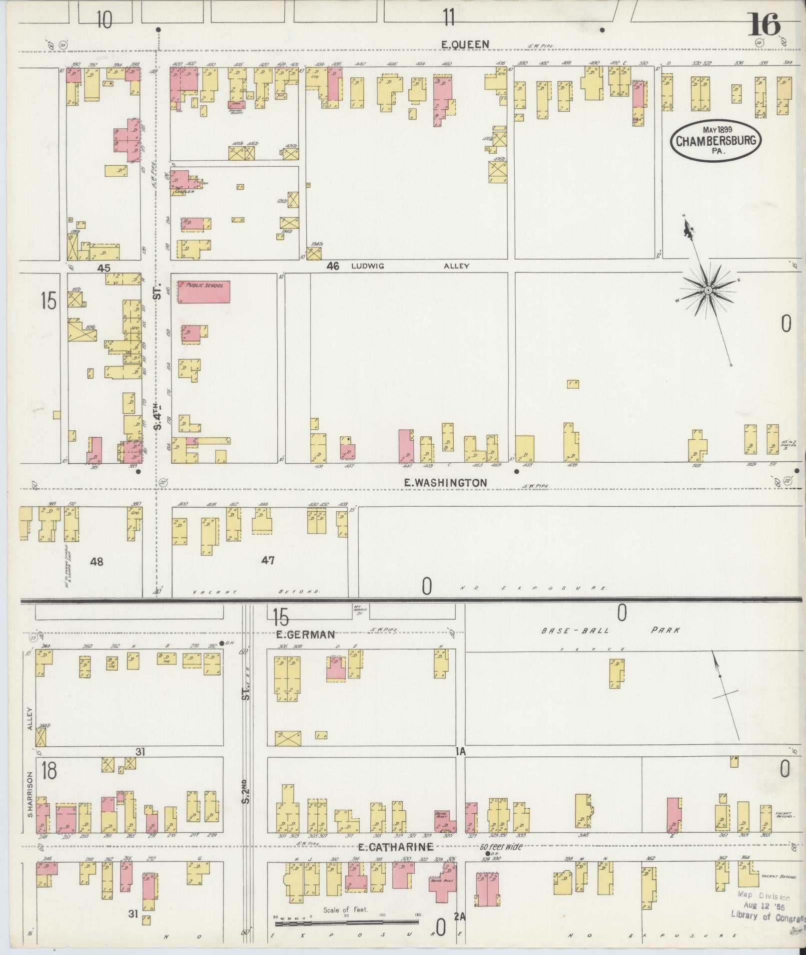 Sanborn Fire Insurance Map from Chambersburg, Franklin County, Pennsylvania (1899), Sheet #0016 - Historic Sanborn Fire Insurance Map Print, vintage old map wall art, antique decor, genealogy gift, Pennsylvania Pennsylvania map